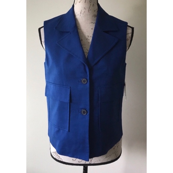 {Anne Klein} Mariner Royal Blue Button Front Vest - Picture 2 of 7